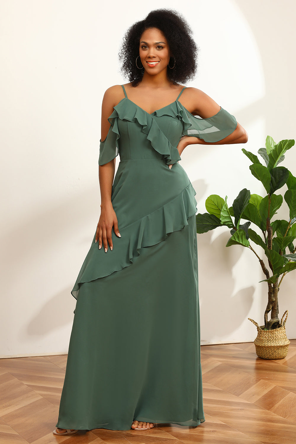 Eucalipto Tirantes de Espagueti Vestido de Dama de Honor