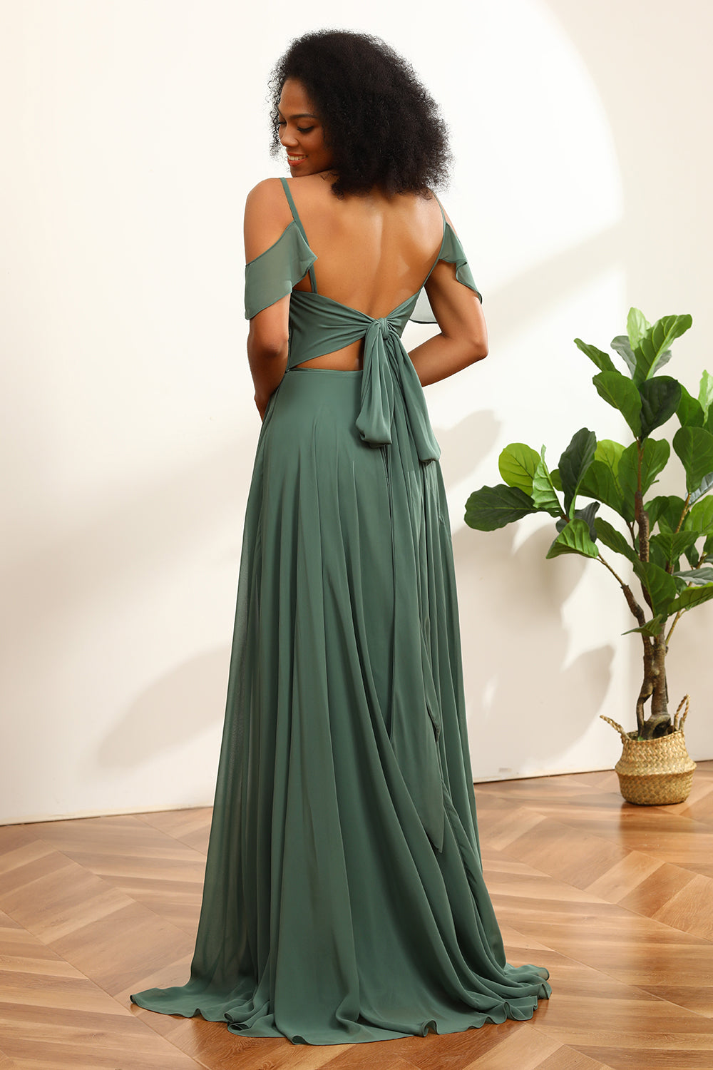 Eucalipto Vestido de Dama de Honor Gasa Largo