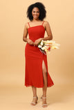 Vestido de dama de honor gasa rojo
