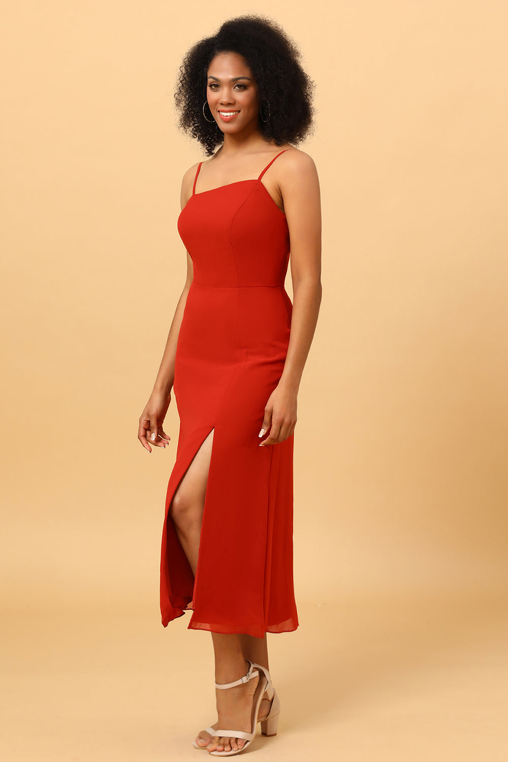 Vestido de dama de honor gasa rojo