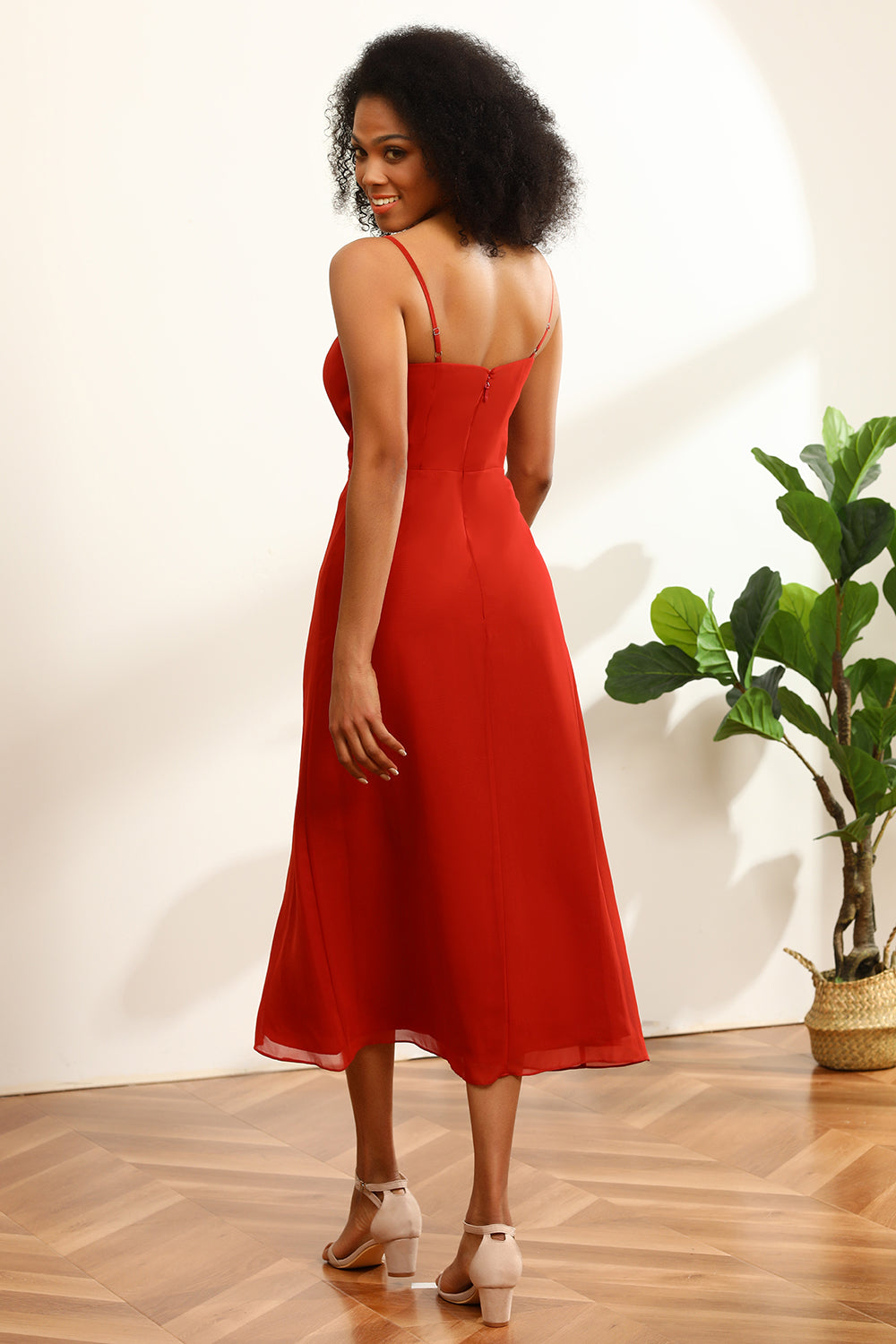Vestido de dama de honor gasa rojo