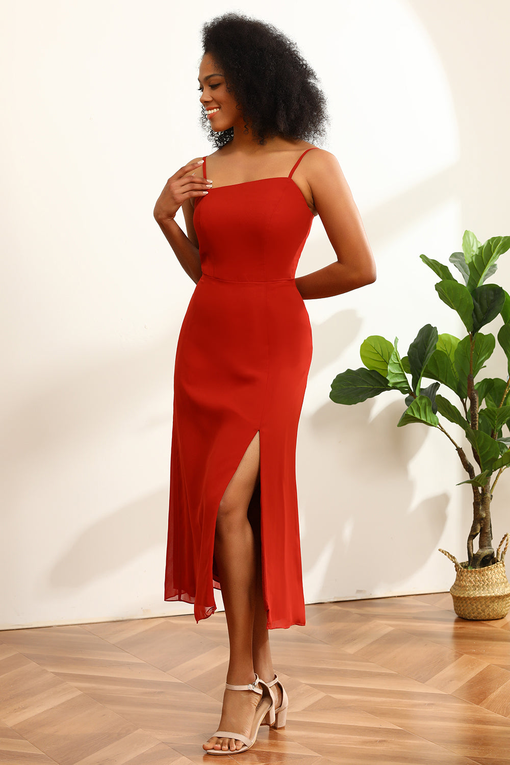 Vestido de dama de honor gasa rojo