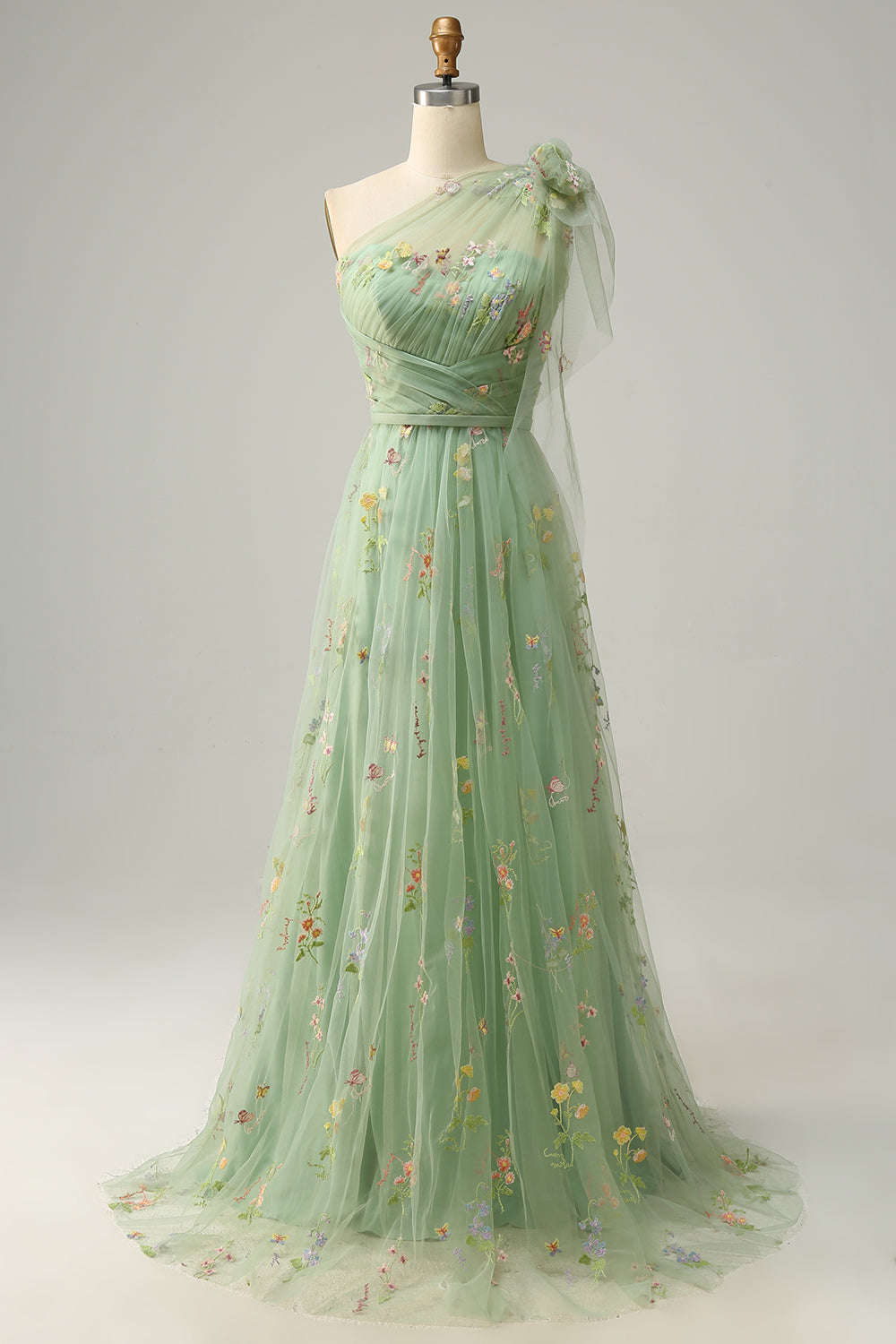 A Línea Un Hombro Verde Vestido de Fiesta