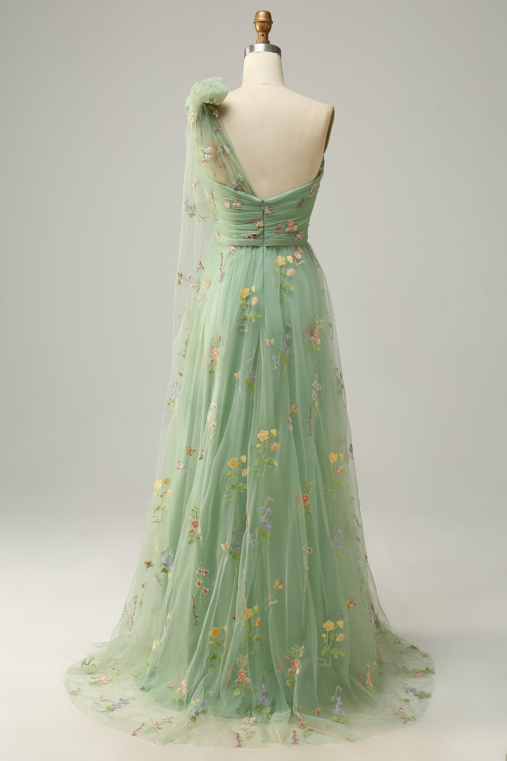 A Línea Un Hombro Verde Vestido de Fiesta
