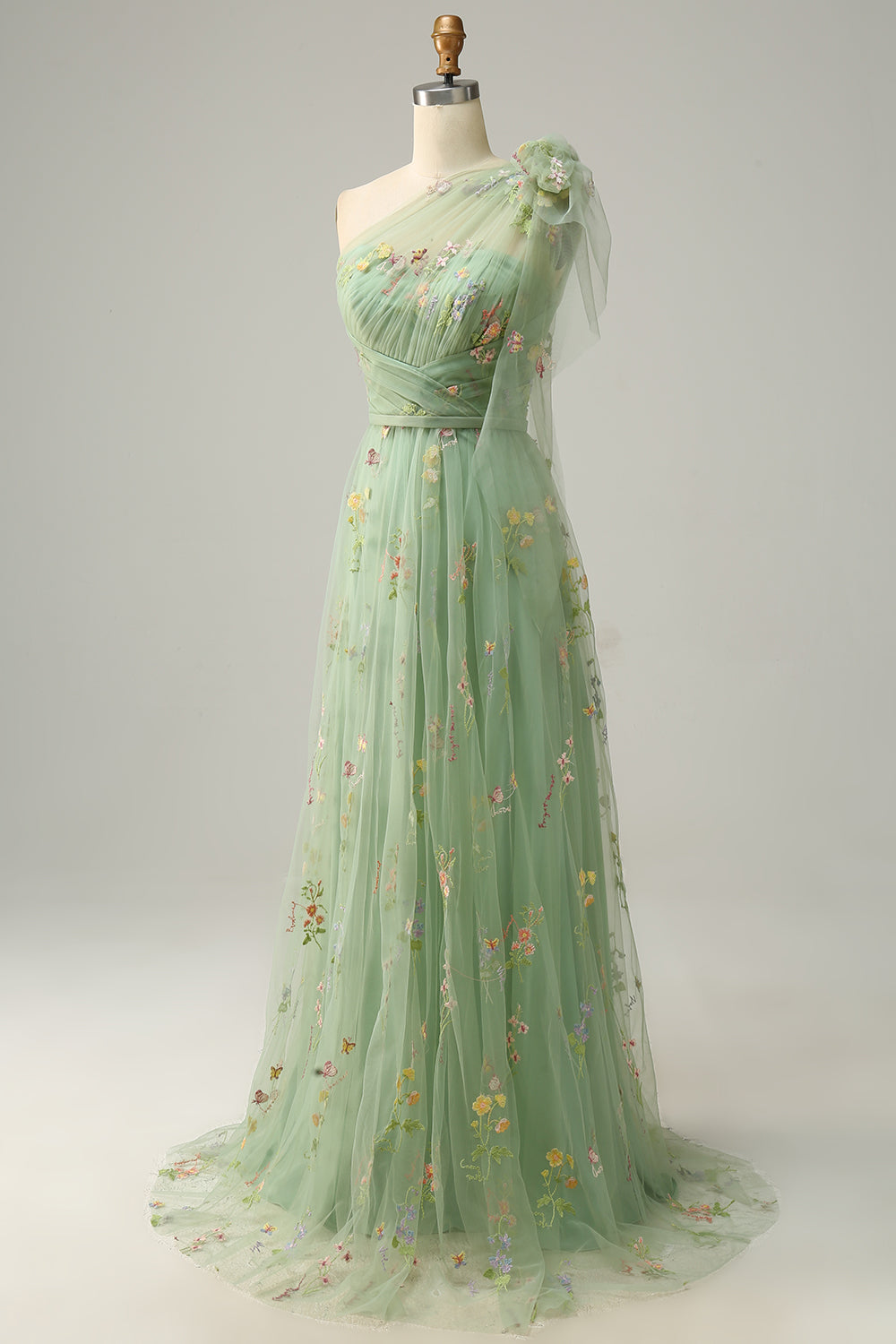 A Línea Un Hombro Verde Vestido de Fiesta