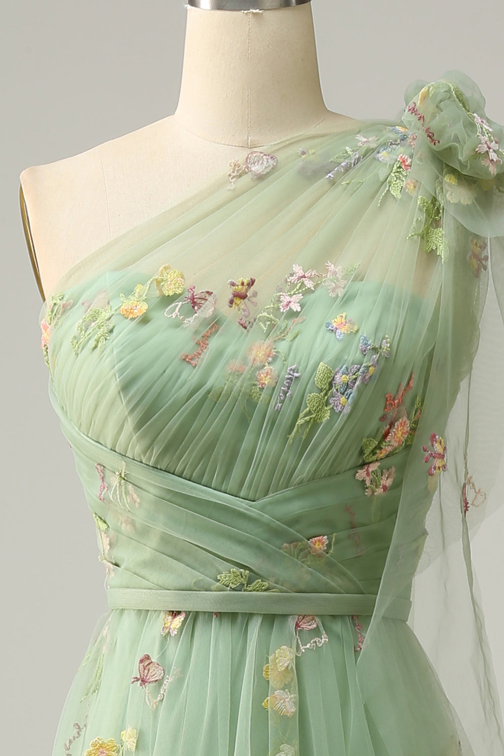 A Línea Un Hombro Verde Vestido de Fiesta