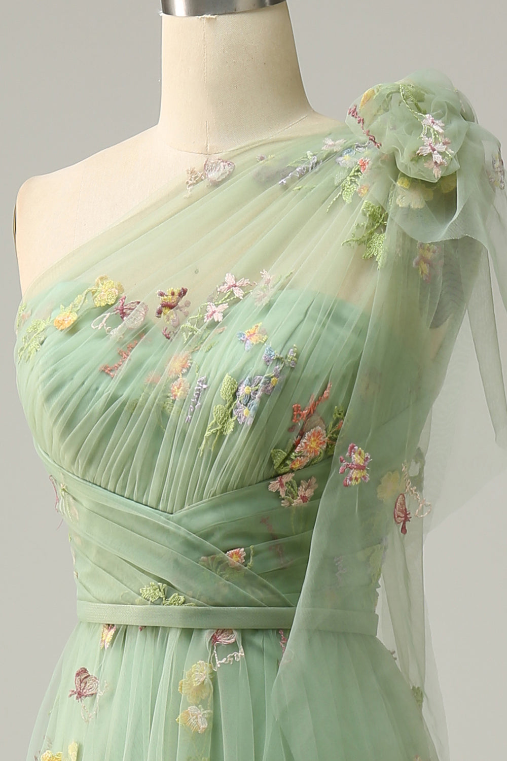 A Línea Un Hombro Verde Vestido de Fiesta