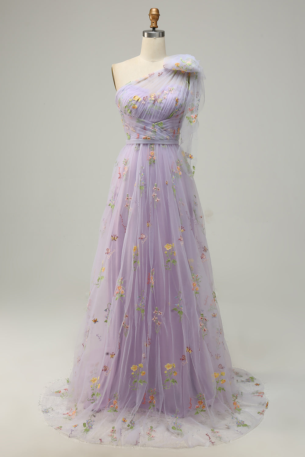 Púrpura Vestido de Fiesta Con Bordados