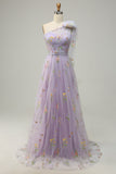 Púrpura Vestido de Fiesta Con Bordados