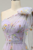 Púrpura Vestido de Fiesta Con Bordados