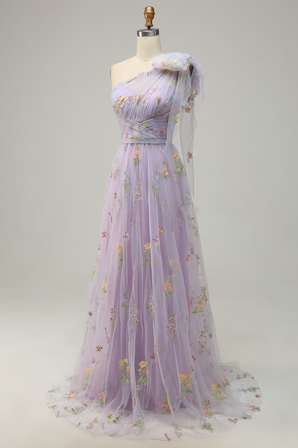 Púrpura Vestido de Fiesta Con Bordados