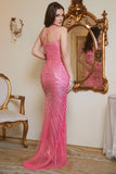 Fucsia Lentejuelas Un Hombro Vestido de Fiesta
