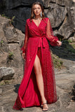 Vestido de Graduación Cuello en V Rojo Oscuro Talla Grande