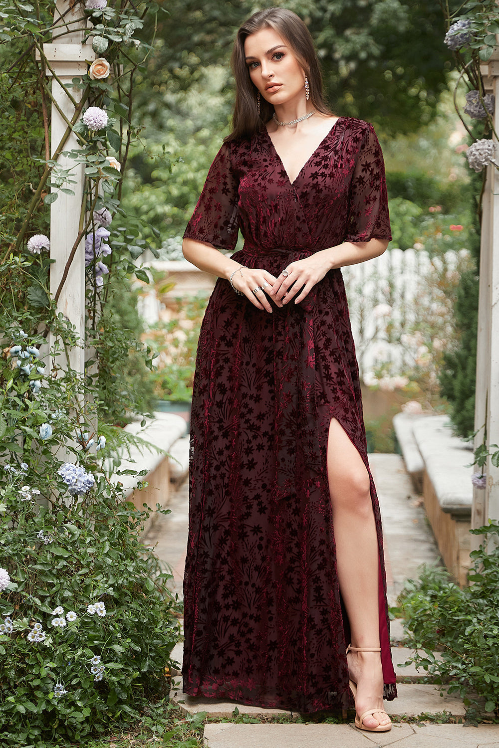 Vestido de Dama de Honor Cuello en V A Línea
