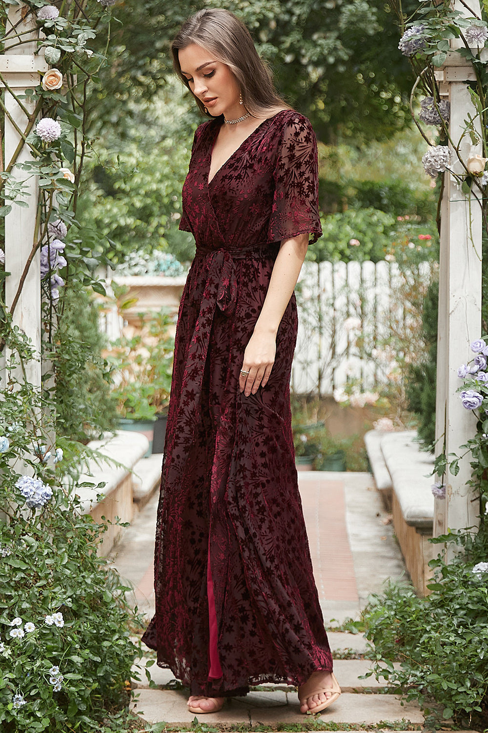 Vestido de Dama de Honor Cuello en V A Línea