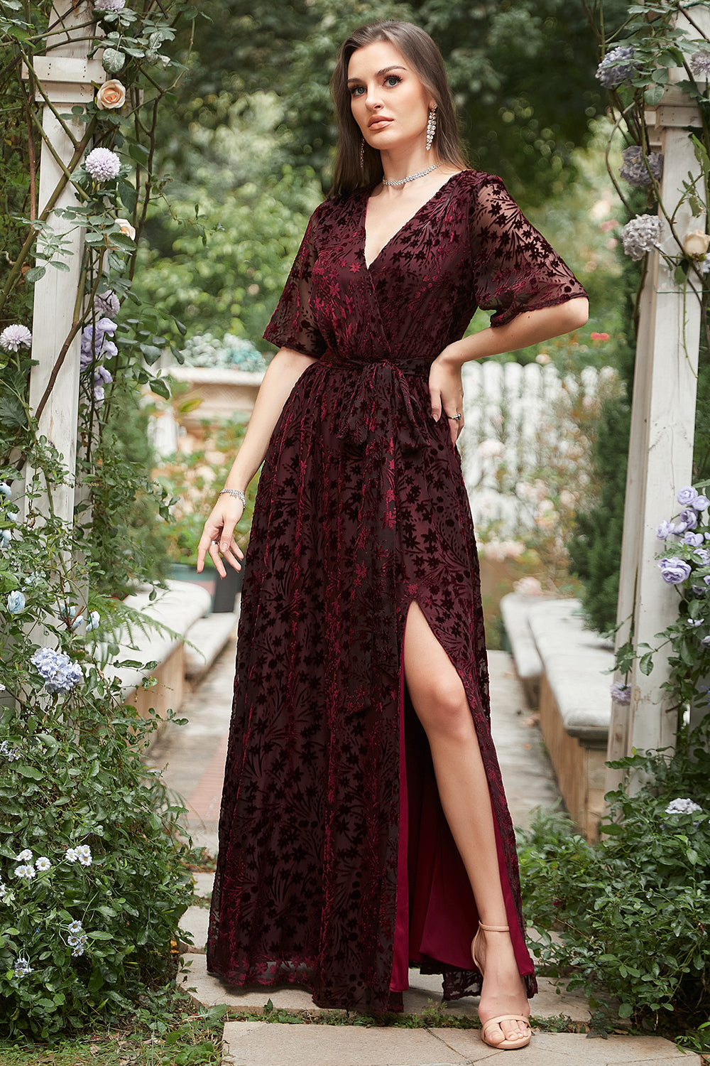 Vestido de Dama de Honor Cuello en V A Línea