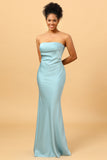 Vestido de dama de honor de sirena satén azul gris