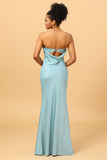 Vestido de dama de honor de sirena satén azul gris
