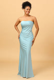 Vestido de dama de honor de sirena satén azul gris