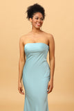 Vestido de dama de honor de sirena satén azul gris