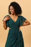 Vestido de Dama de Honor Verde Gasa Mangas Con Volantes