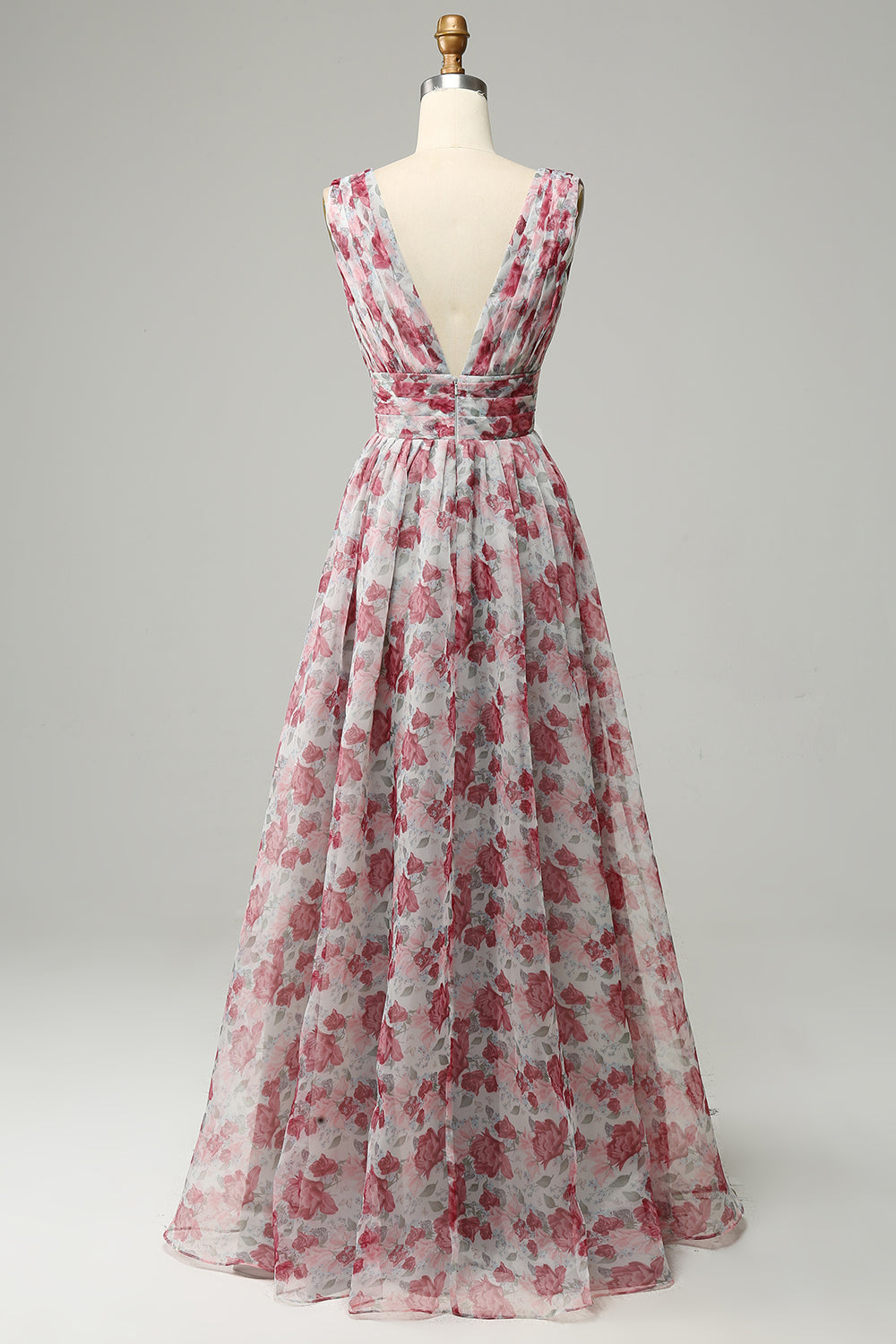Vestido de Dama de Honor Largo Floral Gris Rosa