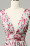 Vestido de Dama de Honor Largo Floral Gris Rosa