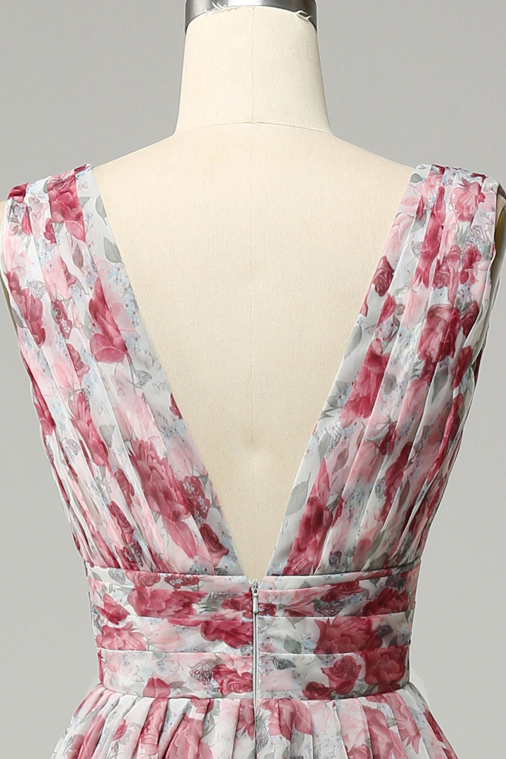 Vestido de Dama de Honor Largo Floral Gris Rosa