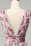Vestido de Dama de Honor Largo Floral Gris Rosa