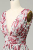 Vestido de Dama de Honor Largo Floral Gris Rosa