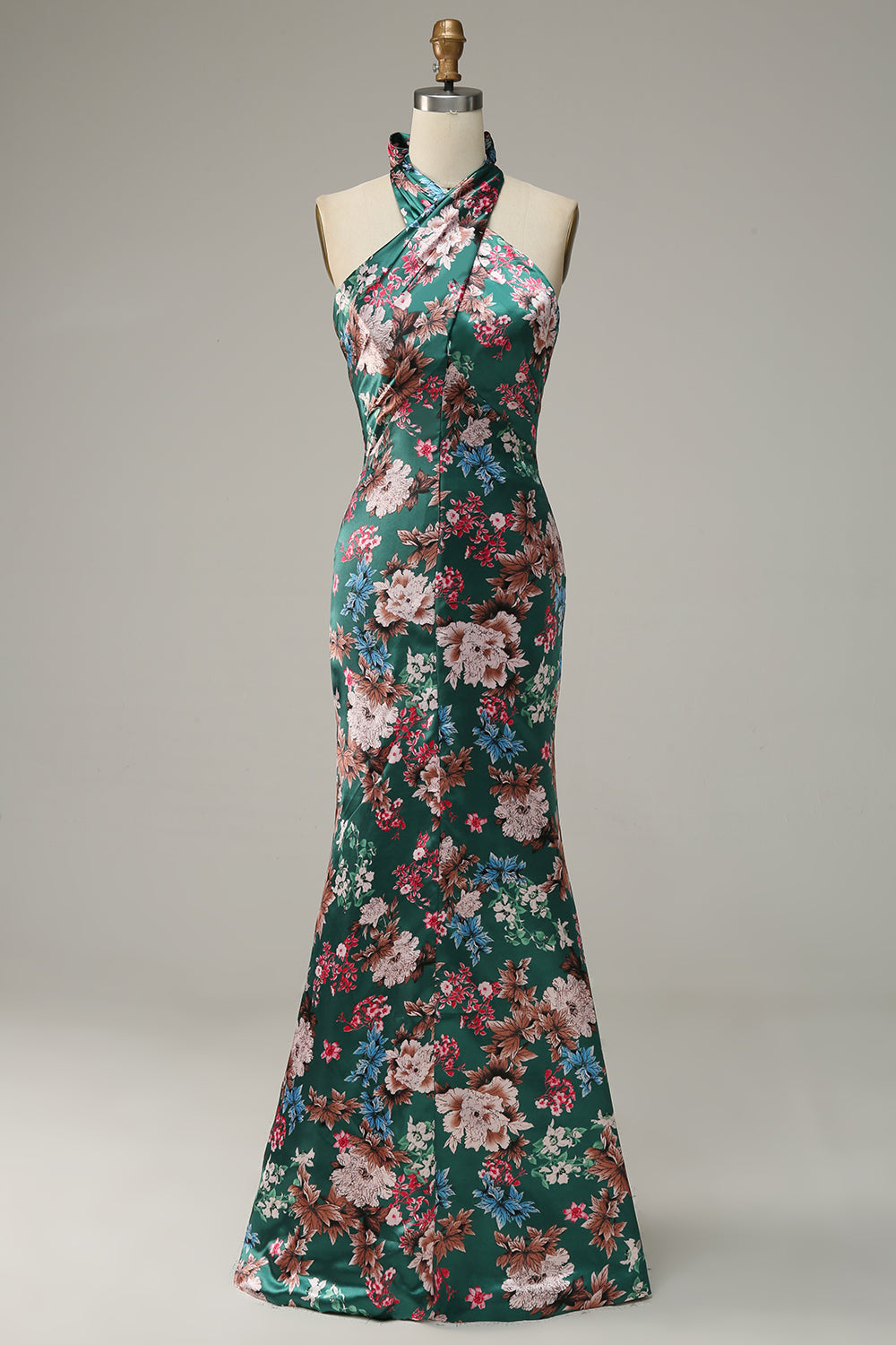 Estampado de Flores Halter Satén Vestido de Fiesta