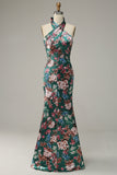 Estampado de Flores Halter Satén Vestido de Fiesta