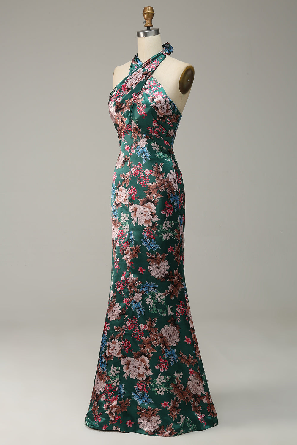 Estampado de Flores Halter Satén Vestido de Fiesta