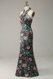 Estampado de Flores Halter Satén Vestido de Fiesta