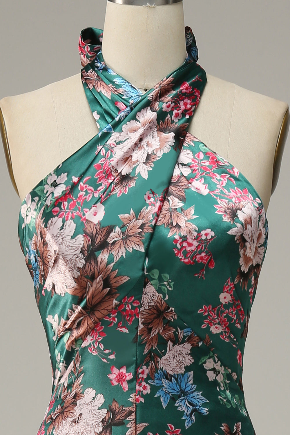 Estampado de Flores Halter Satén Vestido de Fiesta