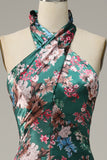 Estampado de Flores Halter Satén Vestido de Fiesta