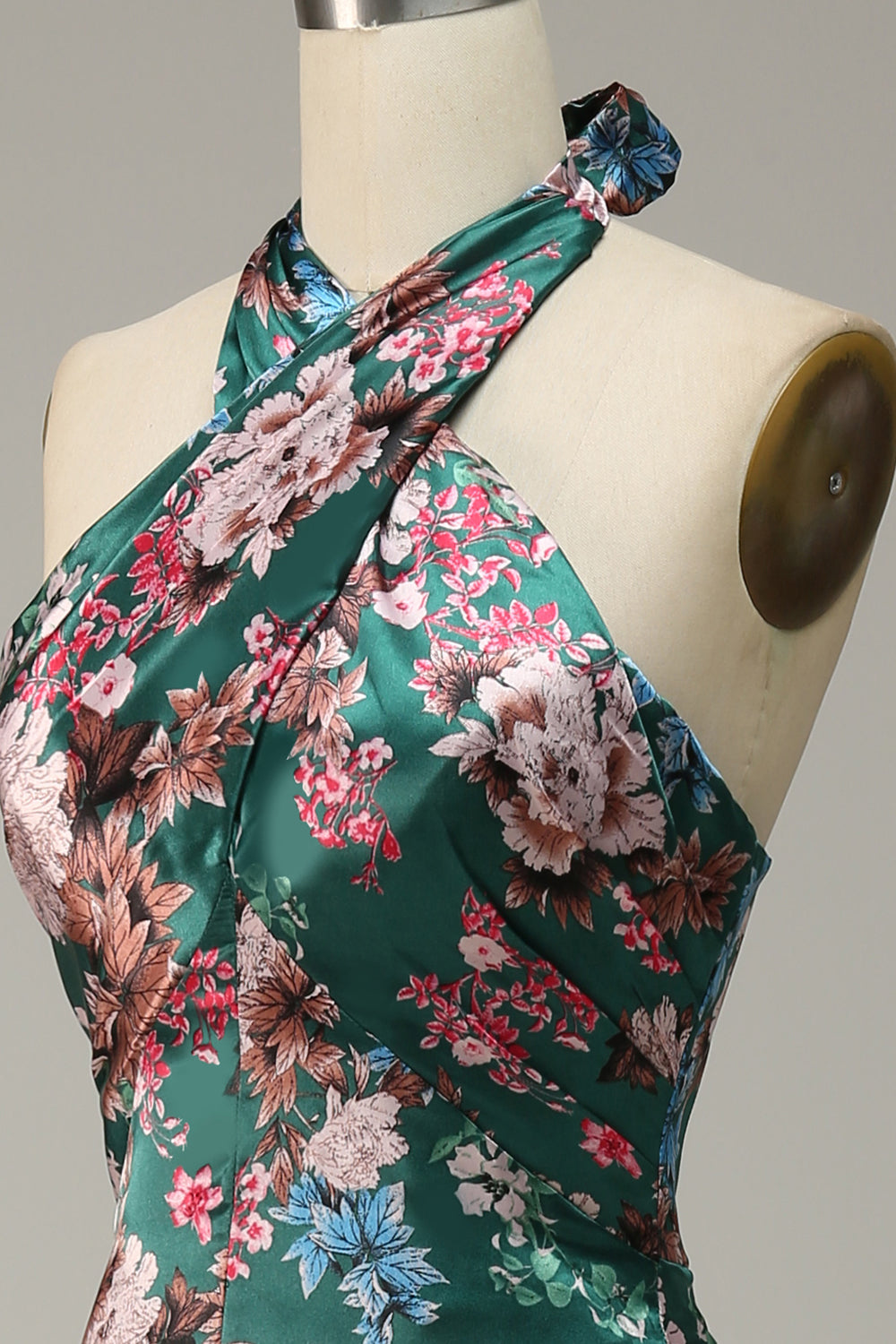 Estampado de Flores Halter Satén Vestido de Fiesta