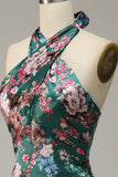 Estampado de Flores Halter Satén Vestido de Fiesta