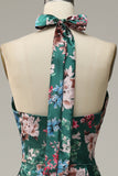 Estampado de Flores Halter Satén Vestido de Fiesta