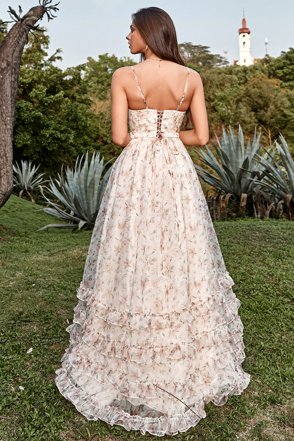 A Línea Tirantes de Espagueti Albaricoque Vestido de Graduación