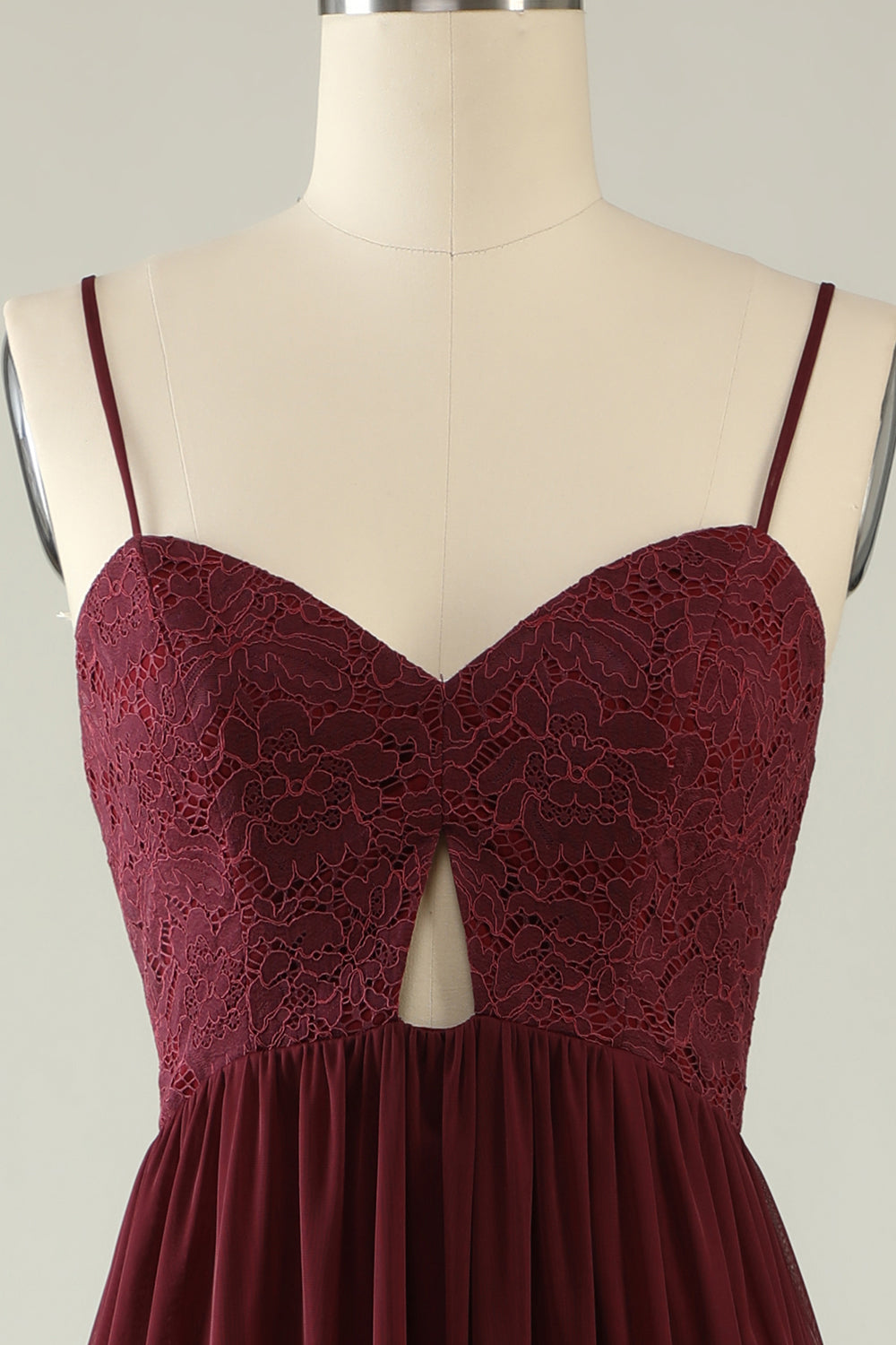 Correas de Espagueti Burdeo Vestido de Dama de Honor Encaje