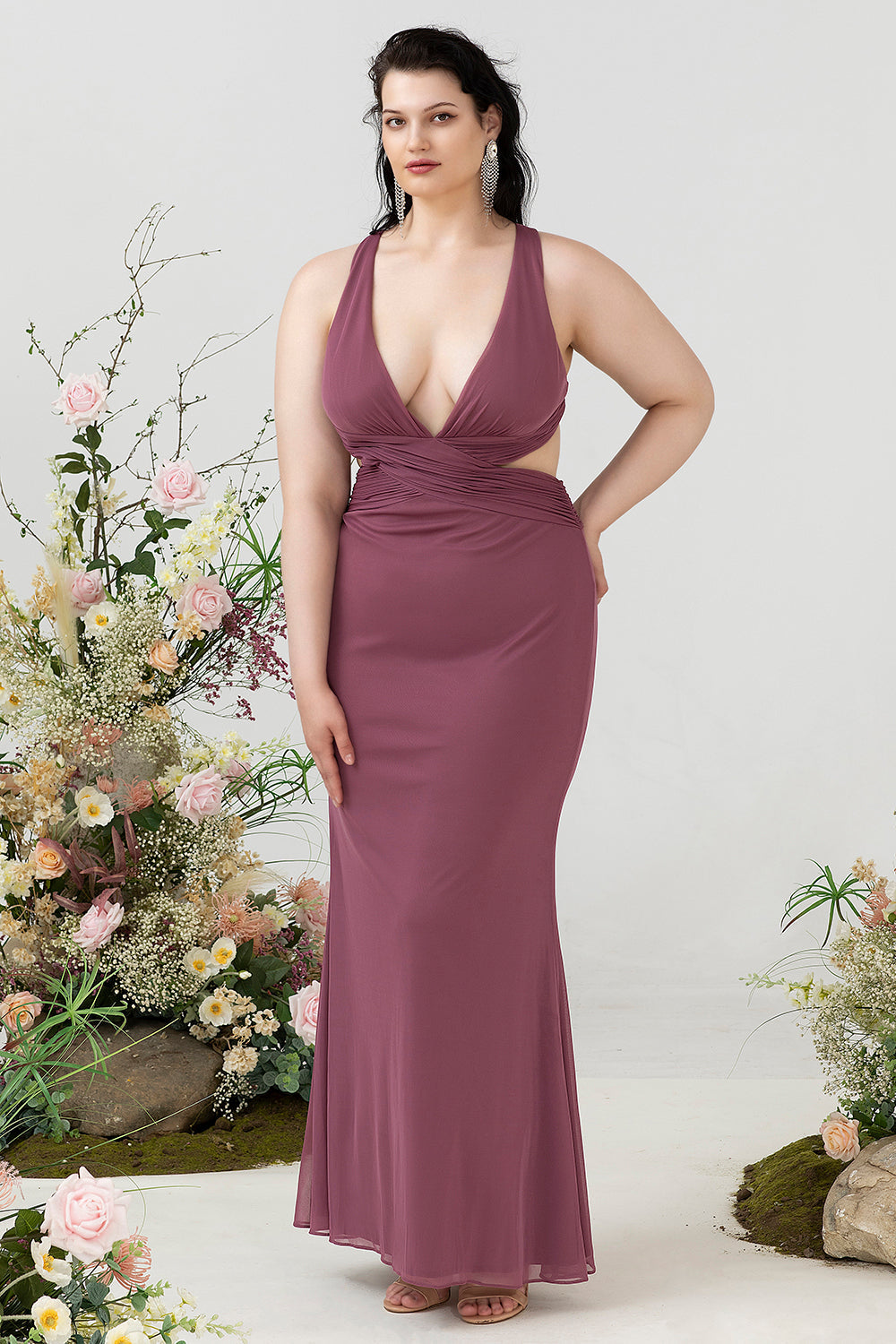 Halter Rosa del Desierto Vestido Invitado Boda Talla Grande