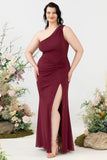 Sirena Un Hombro Rosa del Desierto Vestido Invitada Boda Talla Grande