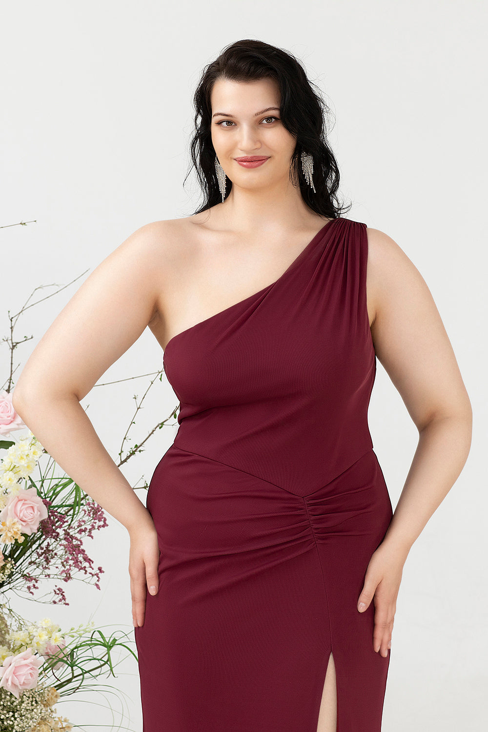 Sirena Un Hombro Rosa del Desierto Vestido Invitada Boda Talla Grande