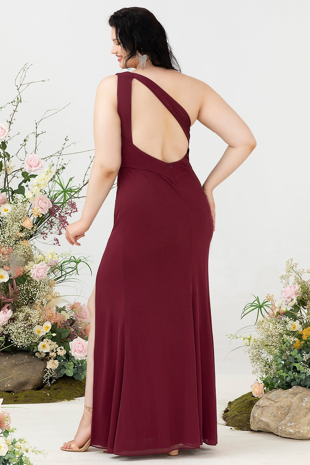 Sirena Un Hombro Rosa del Desierto Vestido Invitada Boda Talla Grande
