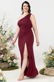 Sirena Un Hombro Rosa del Desierto Vestido Invitada Boda Talla Grande