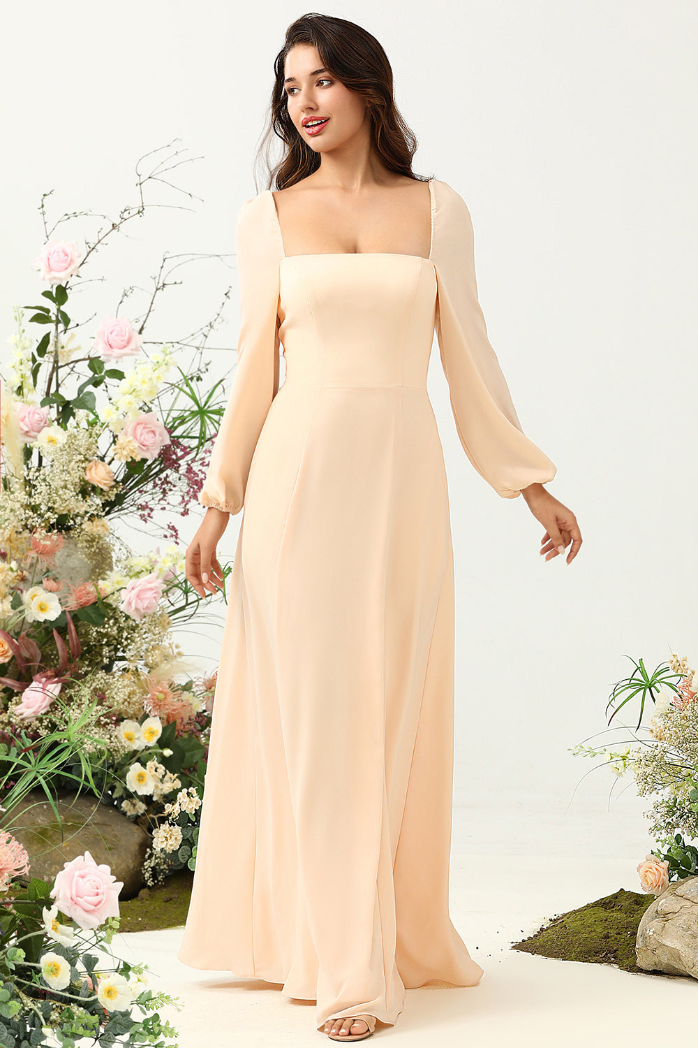A Línea Cuello Cuadrado Vestido de Dama de Honor