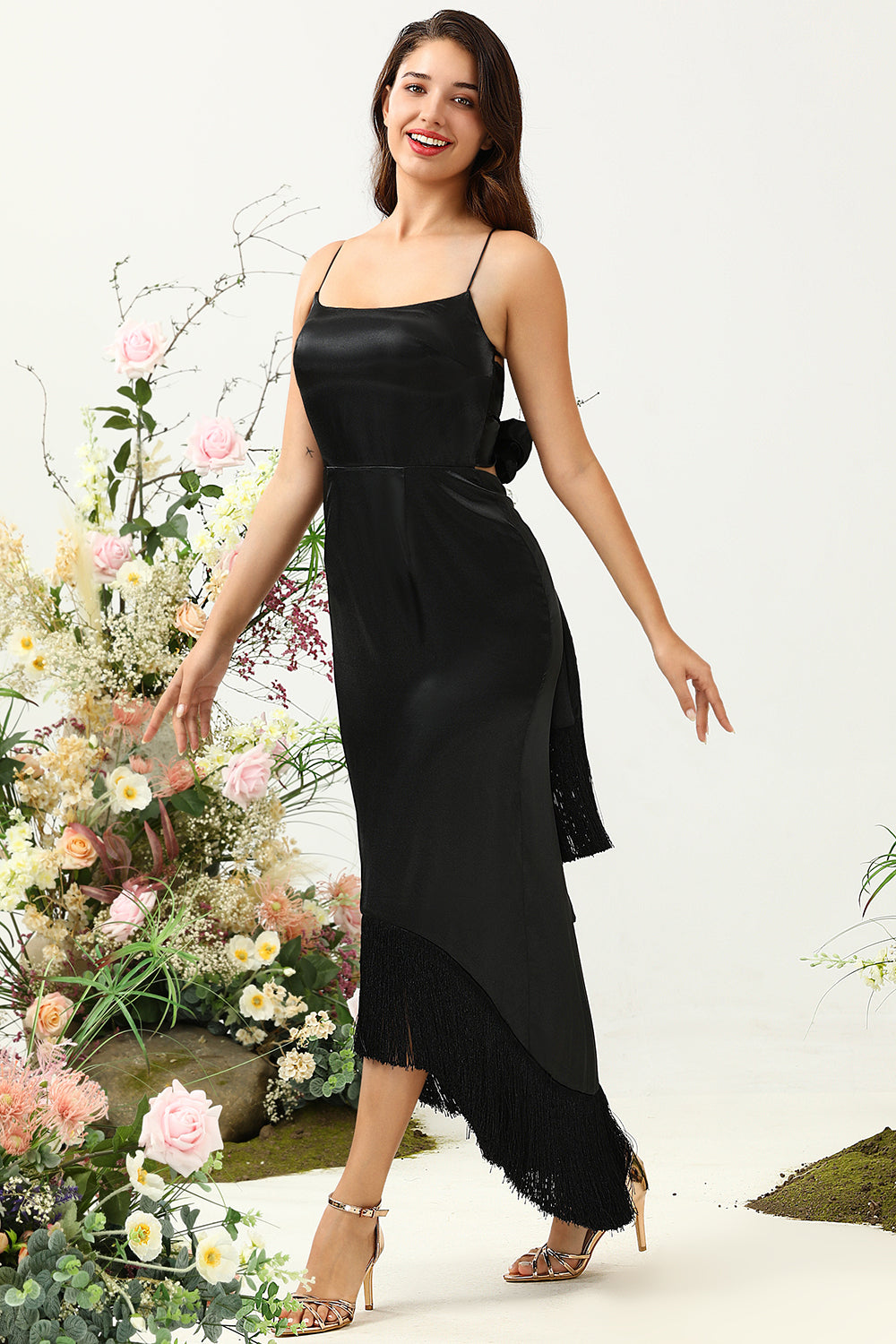 Tirantes de Espagueti Negro Vestido de Fiesta