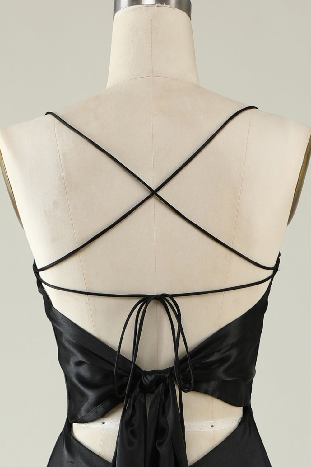 Correas de Espagueti Vestido de Fiesta Satén Negro