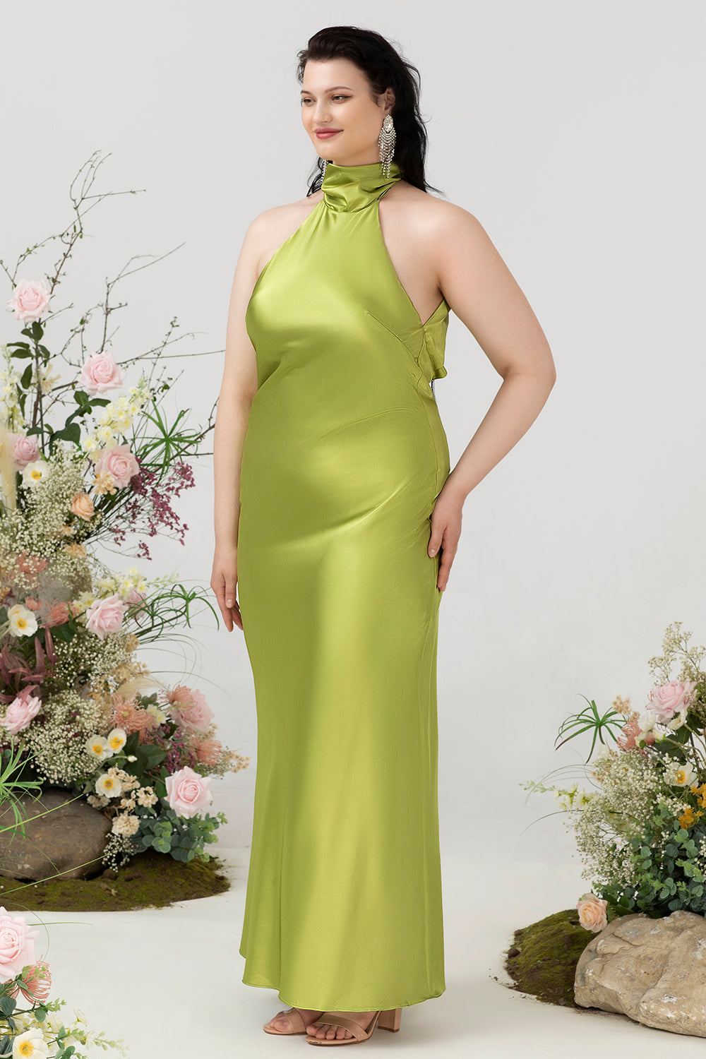 Halter Verde Limón Vestido Invitada Boda